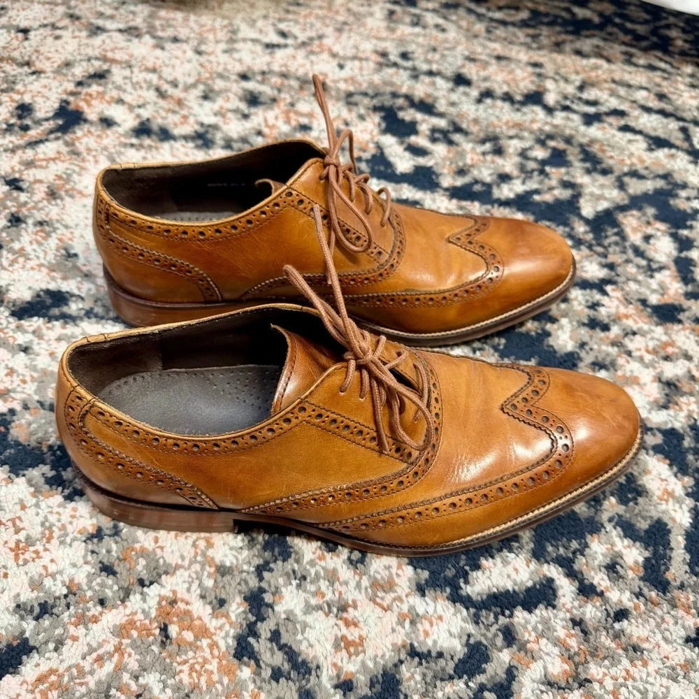 Cole Haan British Tan Leather Wing-Tip Lace-Up Oxford Dress Shoes Men’s Size 9.5
